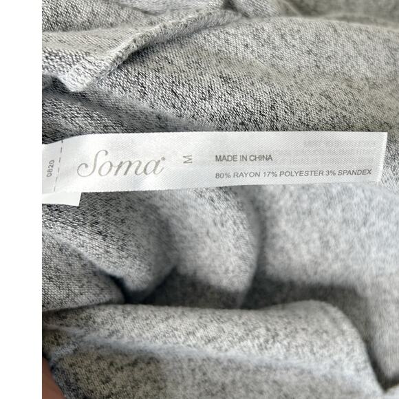 SOMA Sleepwear Pajama Top Shirt Button Up V-Neck Soft Knit Heather Gray Sz M - Picture 8 of 8